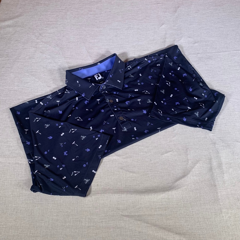 FootJoy Mens XL Navy Seafood Boil Lobster Crab‎ Print Golf Polo Shirt 29191